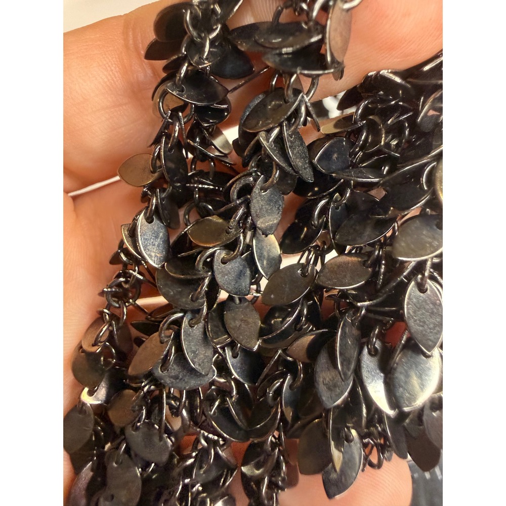 Gunmetal Tone Layered Leaf Scale Chain Necklace Dark Metallic Statement Jewelry